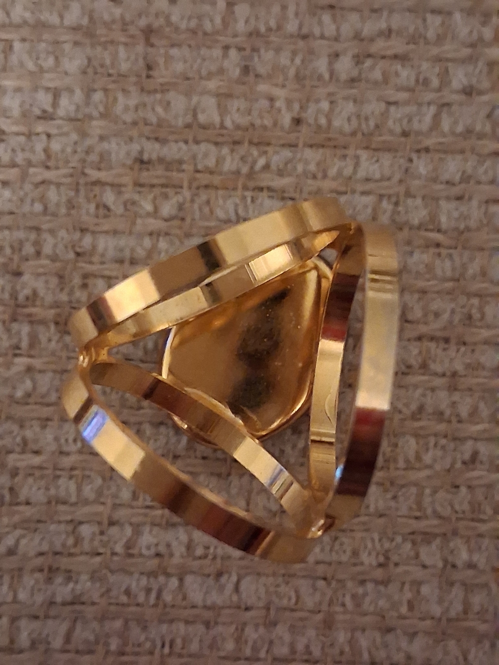Gold Ring with Green and Black Oval Stone - Women's Fashion Ring - Picture 3 of 11